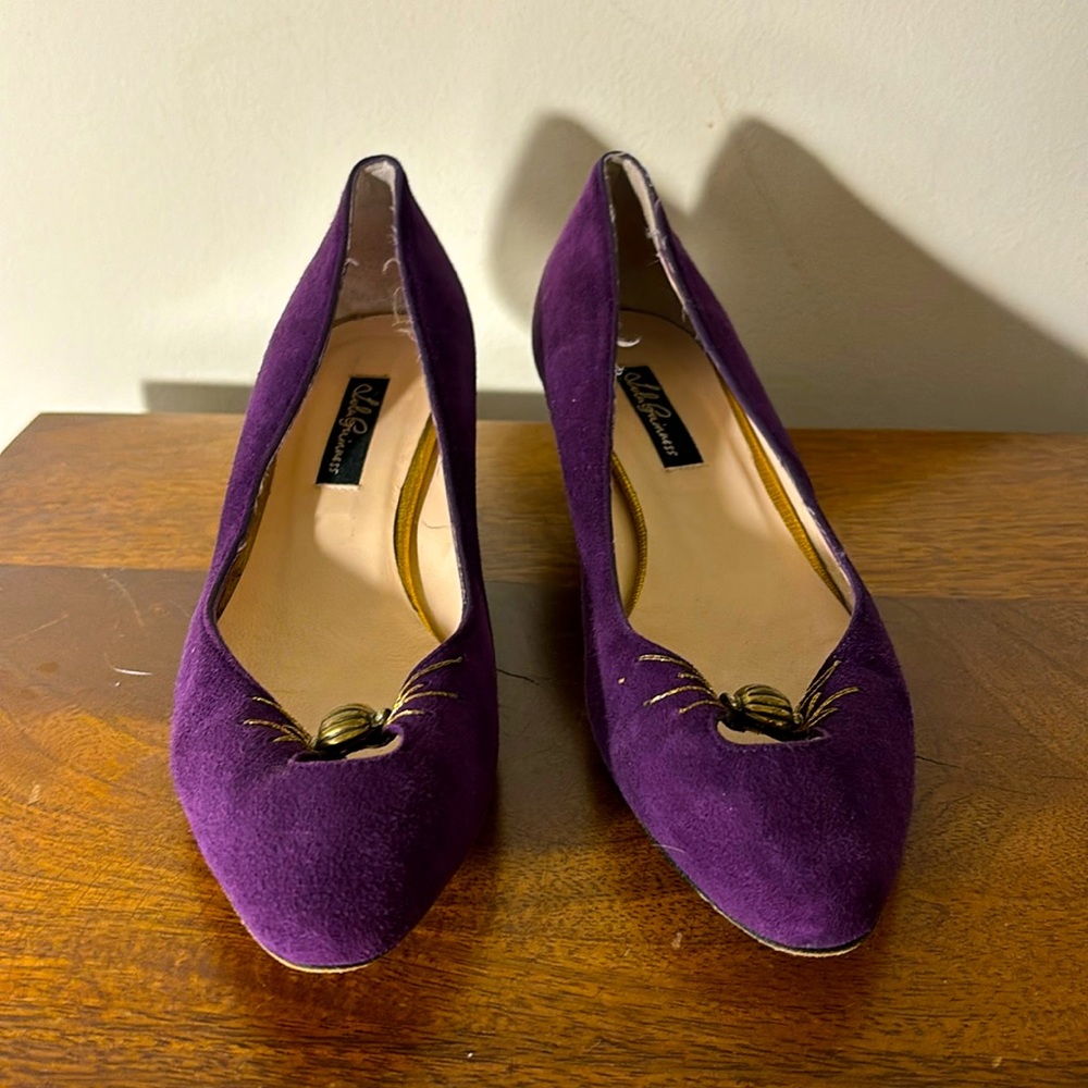 Lulu Guinness Nathalie purple suede heels